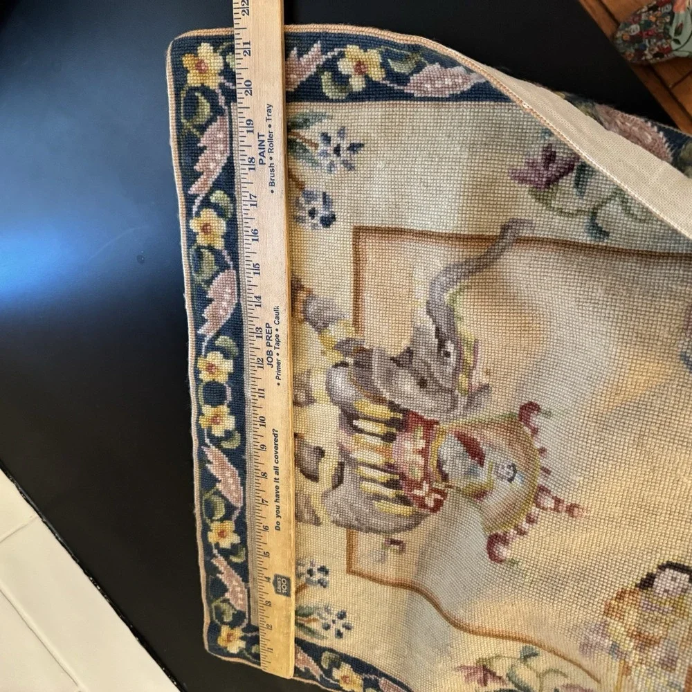 Vintage Tapestry Rug Adorned Elephant Pictorial Indian Motif Handmade 21.5x34